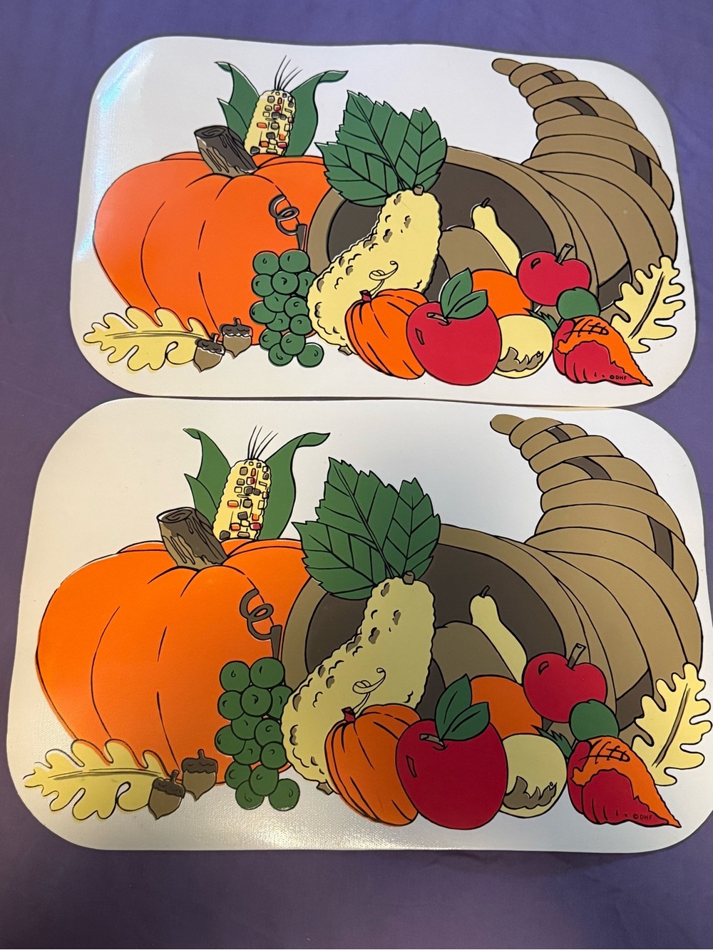 Thanksgiving Autumn Cornucopia Placemats - Set of 2 - Orange, Red, Green, Brown